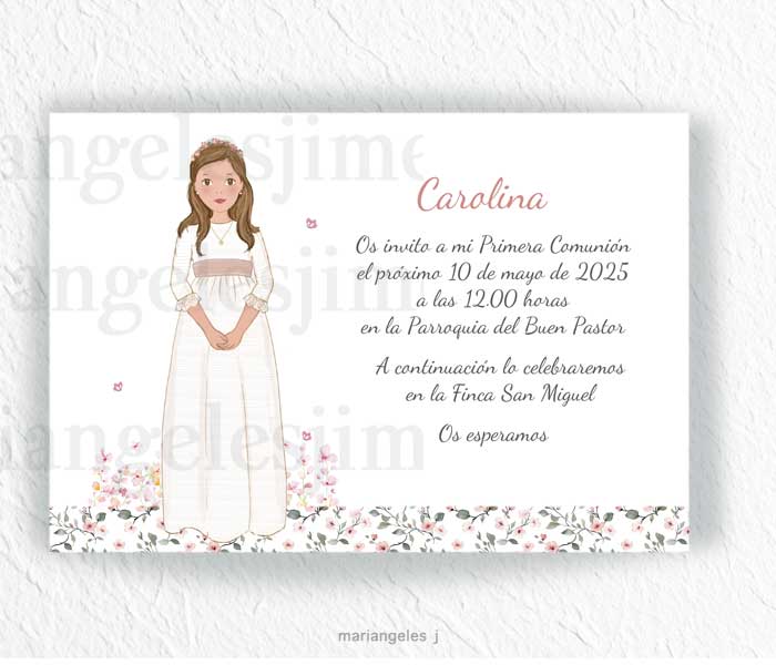 invitacion de comunion con cenefa de flores modelo carolina