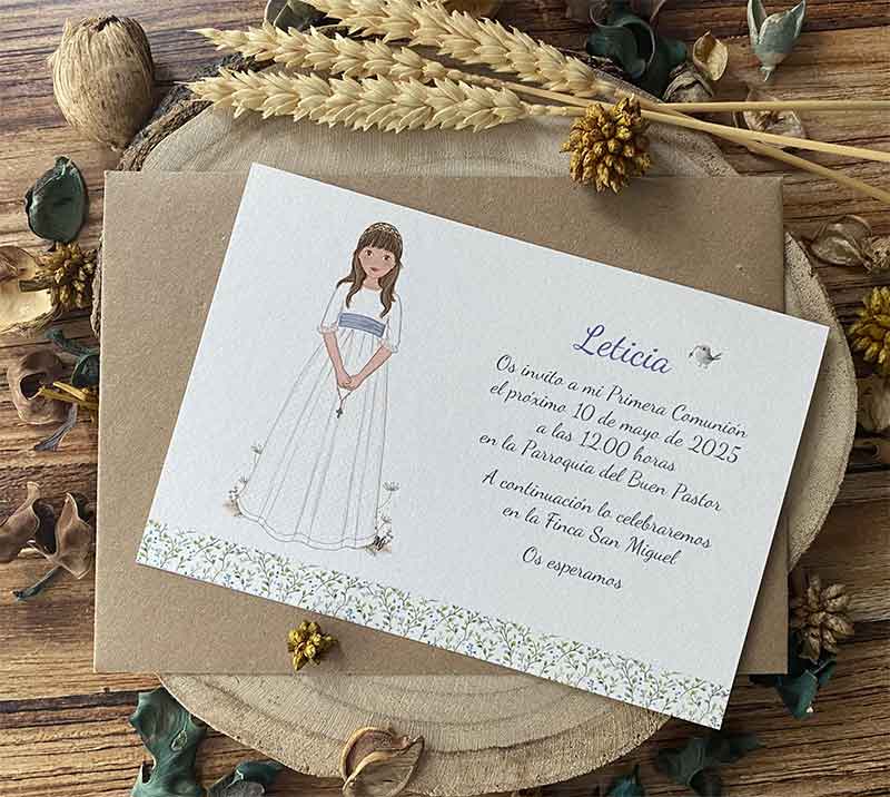 invitacion comunion modelo leticia con sobre kraft